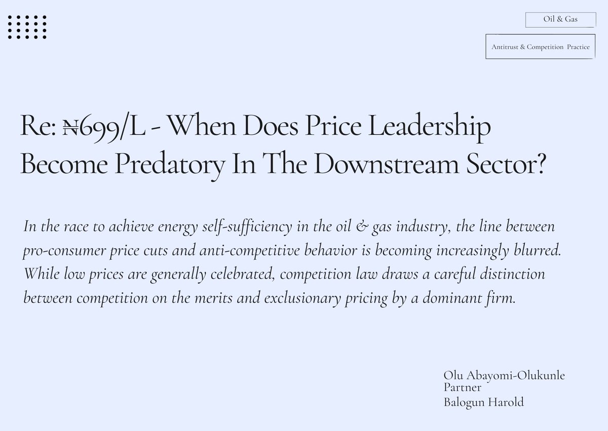 Low prices are usually celebrated as a win for consumers. But competition law draws a careful line between competition on the merits and exclusionary pricing by a dominant firm.

As Nigeria pushes toward energy self-sufficiency, that line is becoming harder to see, especially