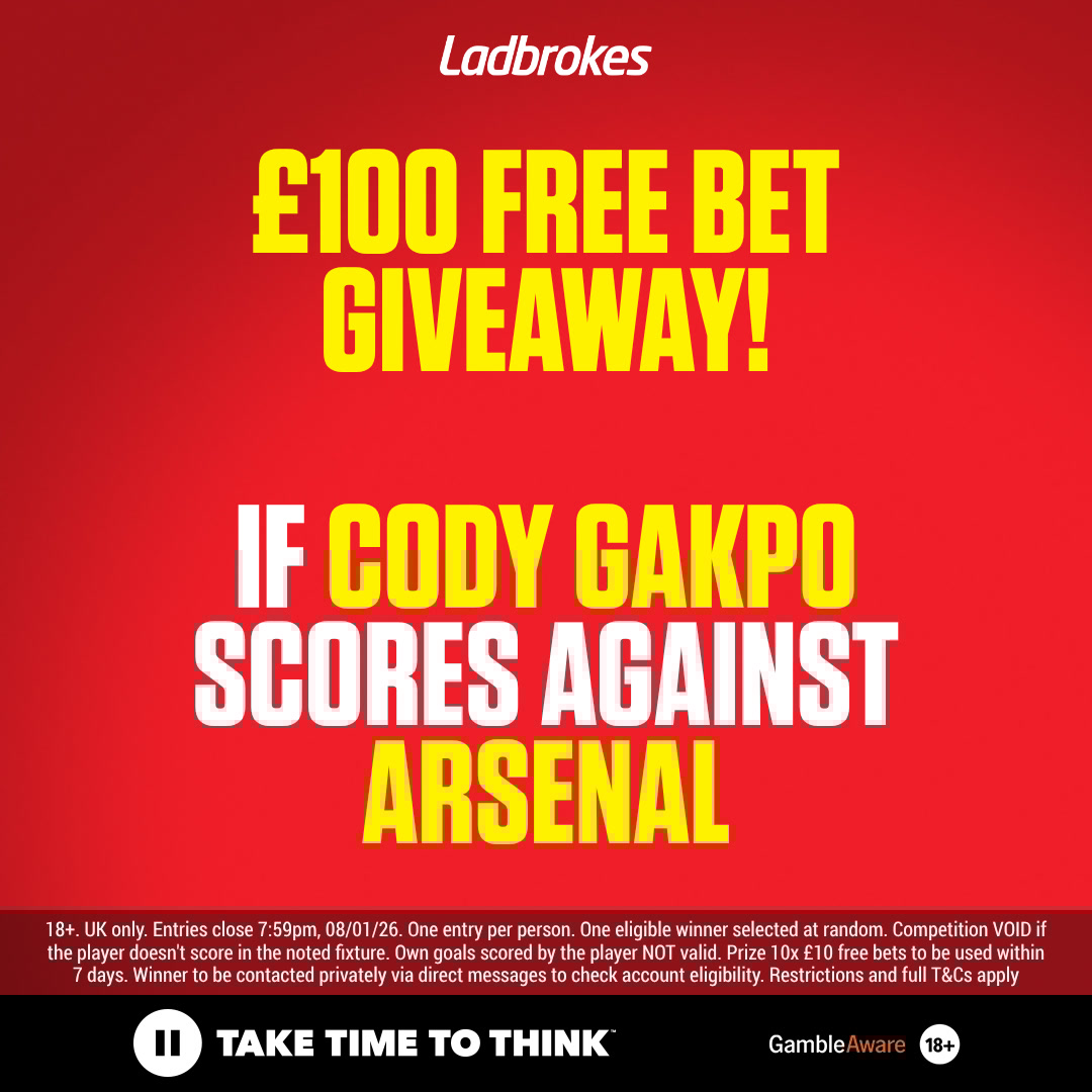 Ladbrokes's tweet image. Thursday free bet up for grabs! 🤑

If Cody Gakpo scores against Arsenal, one of you will win £100 in free bets! 🤩

1️⃣ Reply to this post with Gakpo's shirt number for Liverpool FC
2️⃣ Retweet and like this post
3️⃣ Follow @Ladbrokes 

One eligible entrant will be selected at…