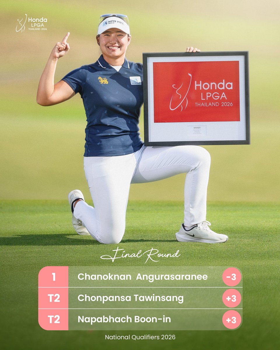 hondalpgath's tweet photo. Our final leaderboard ⛳️

Two windy days, tough conditions - well played everyone 👏🌪

ลีดเดอร์บอร์ดในวันลมแรง 🌪

#HondaLPGAThailand #NationalQualifiers #DriveInspiration https://t.co/59gp9hoOHj