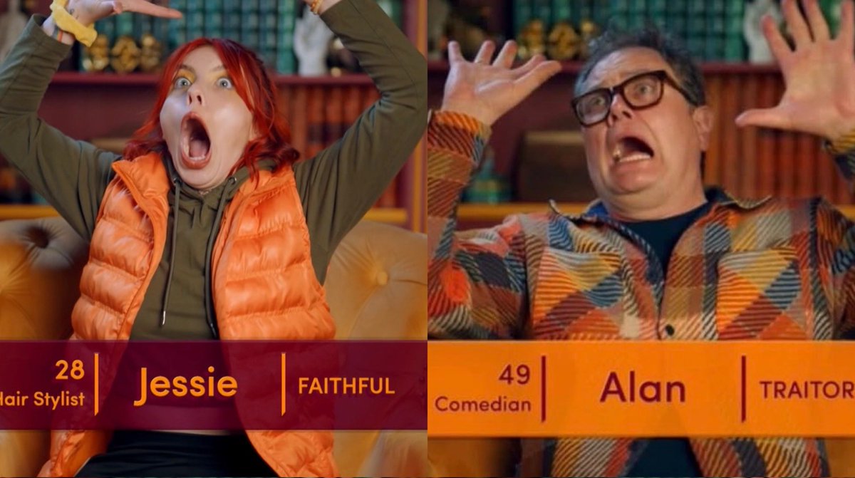 TraitorsPodcast's tweet photo. Call us crazy, but what if Jessie and Alan Carr are related!!? 😳😉 #TheTraitorsUK https://t.co/M4qO8g42QX