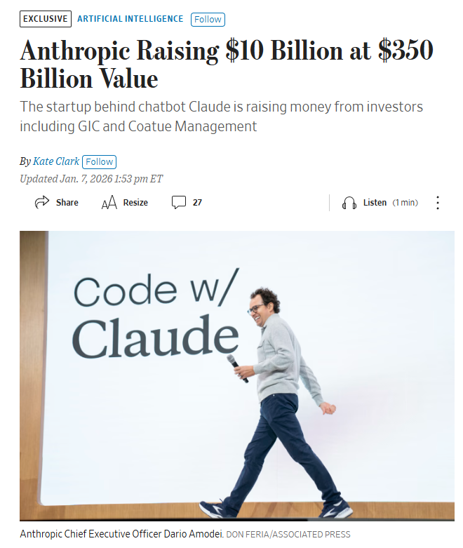 Minuto y resultado de "la burbuja de la inteligencia artificial"

xAI de Elon Musk recauda 20 mil millones de dólares, duplicando su valoración en un año a 230 mil millones.

Anthropic recauda 10 mil millones de dólares con una valoración de 350 mil millones

Los grandes