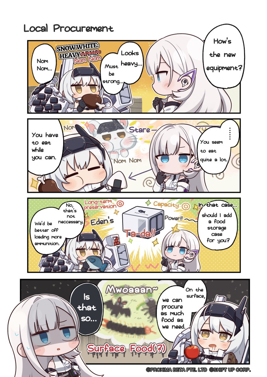 【NIKKE Comics】

GODDESS OF VICTORY: NIKKE Official Four-Panel Comics Episode 81

[Local Procurement]

Even with new gear, Snow White’s appetite is still going strong.

Author: Tota (<a href="/totakeke___/">Ｔｏｔａ@1日目西め29ab</a>)

#NIKKE