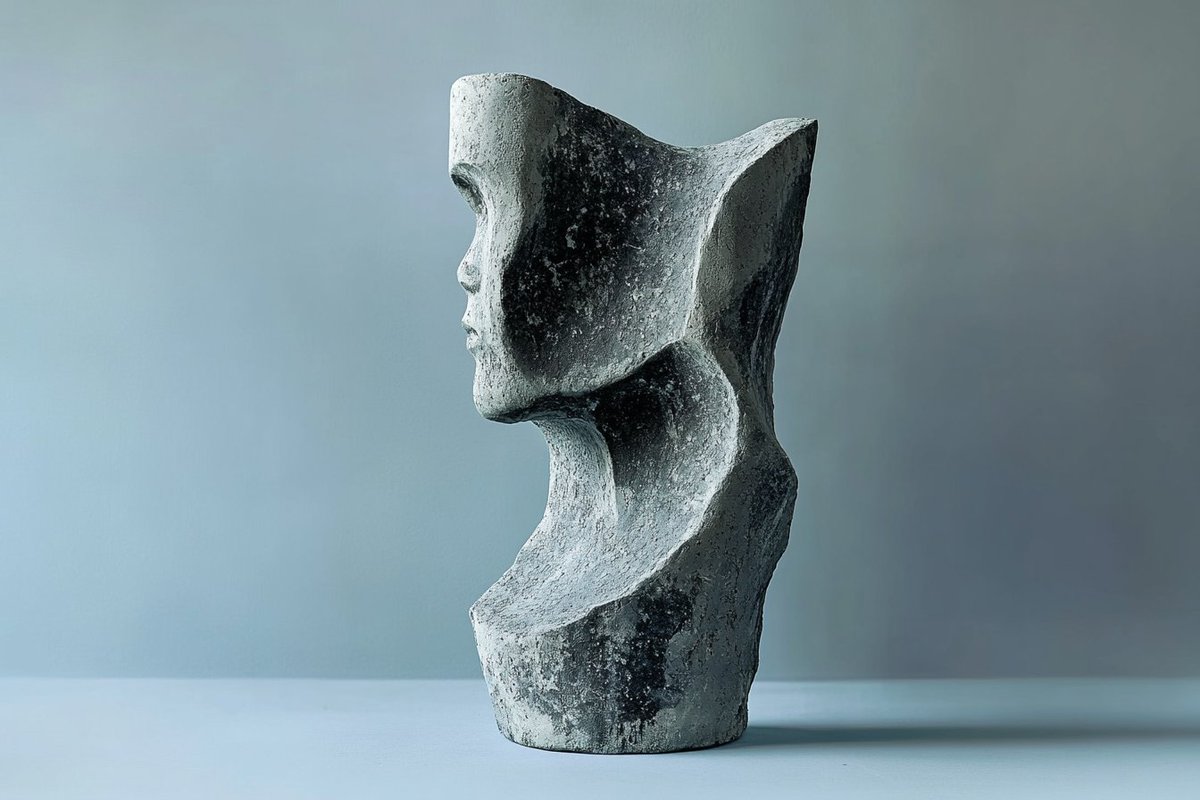 This AI image generation style focuses on creating sculptures that emphasize texture and materiality, specifically using concrete to convey a rugged, artistic aesthetic.