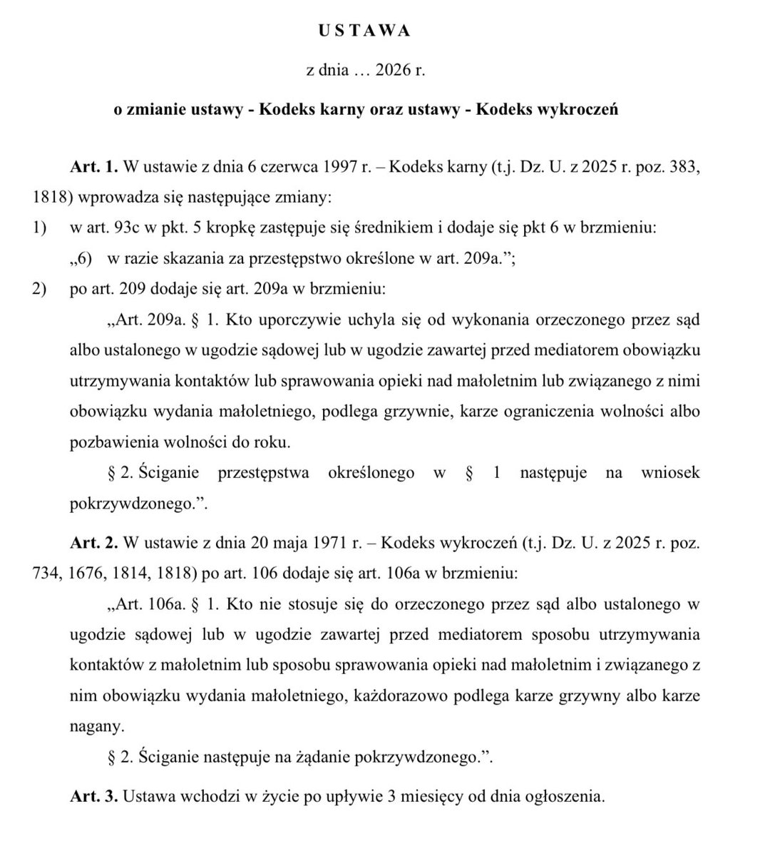 Dzisiaj wraz z posłami <a href="/Wipler1978/">Przemysław Wipler</a> i <a href="/KarinaBosak/">Karina Bosak</a> złożyliśmy projekt ustawy o przeciwdziałaniu alienacji rodzicielskiej.

Sprawa jest oczywista: jeżeli kontakty z dzieckiem są uregulowane orzeczeniem sądowym, a jeden z rodziców celowo ignoruje to orzeczenie i bezprawnie izoluje