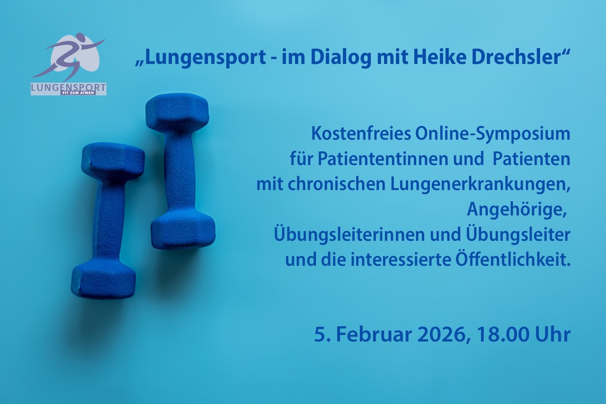 JETZT ANMELDEN
#Lungensport ist eine wichtige Therapieoption, die die medikamentöse Therapie bei Patienten mit chronisch obstruktiven Atemwegs- und Lungenkrankheiten, wie z. B. #Asthma oder #COPD, sinnvoll ergänzt. 
Programm und Anmeldung: t1p.de/LuSpo2026