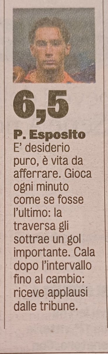 Sembrano le poesie del mitico Sandro Bondi per Abberluscone, invece è una pagella per Pio "GoldenBoy" Esposito (ultimo e unico gol in A a settembre)