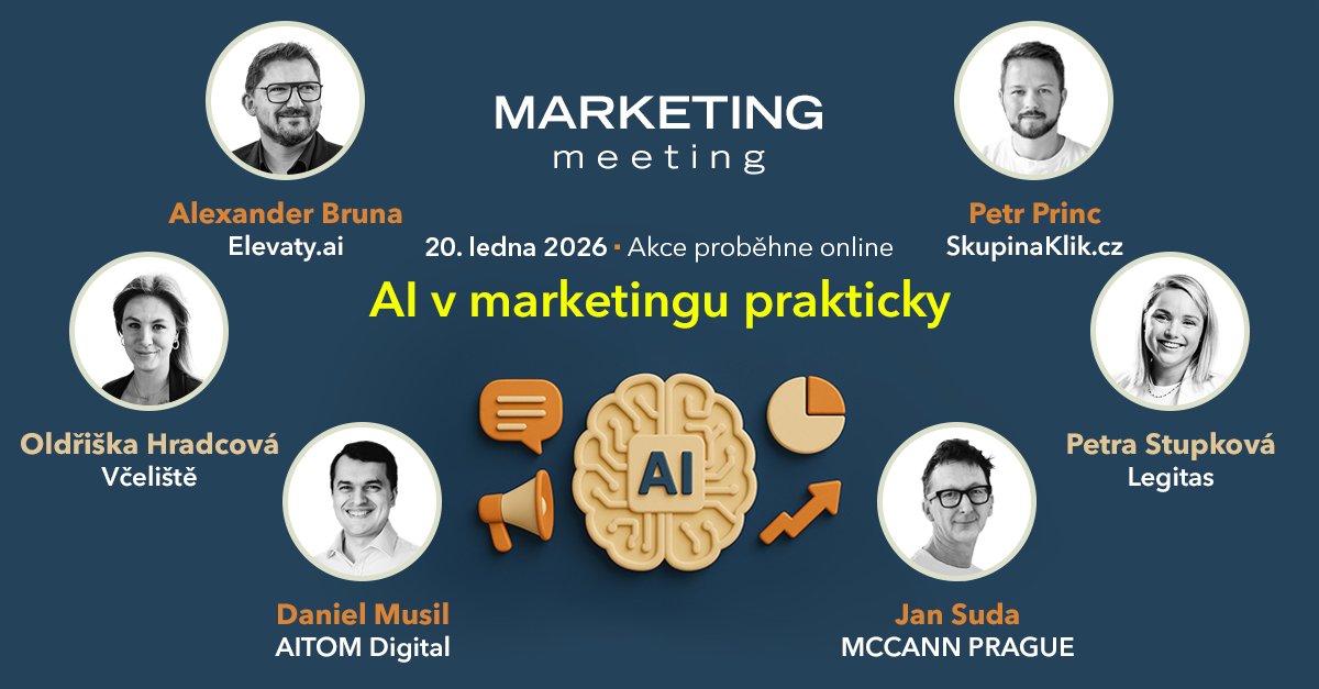 Konferenční sezonu otevírá 🗓20. 1. online MARKETING MEETING: AI v marketingu prakticky, kde odborníci z praxe ukážou, jak reálně zapojit AI do marketingu – od GPT asistenta pro obsah na sítě přes využití AI v reklamě až po AI agenty, avatary a SEO👉 1url.cz/cJ8ID