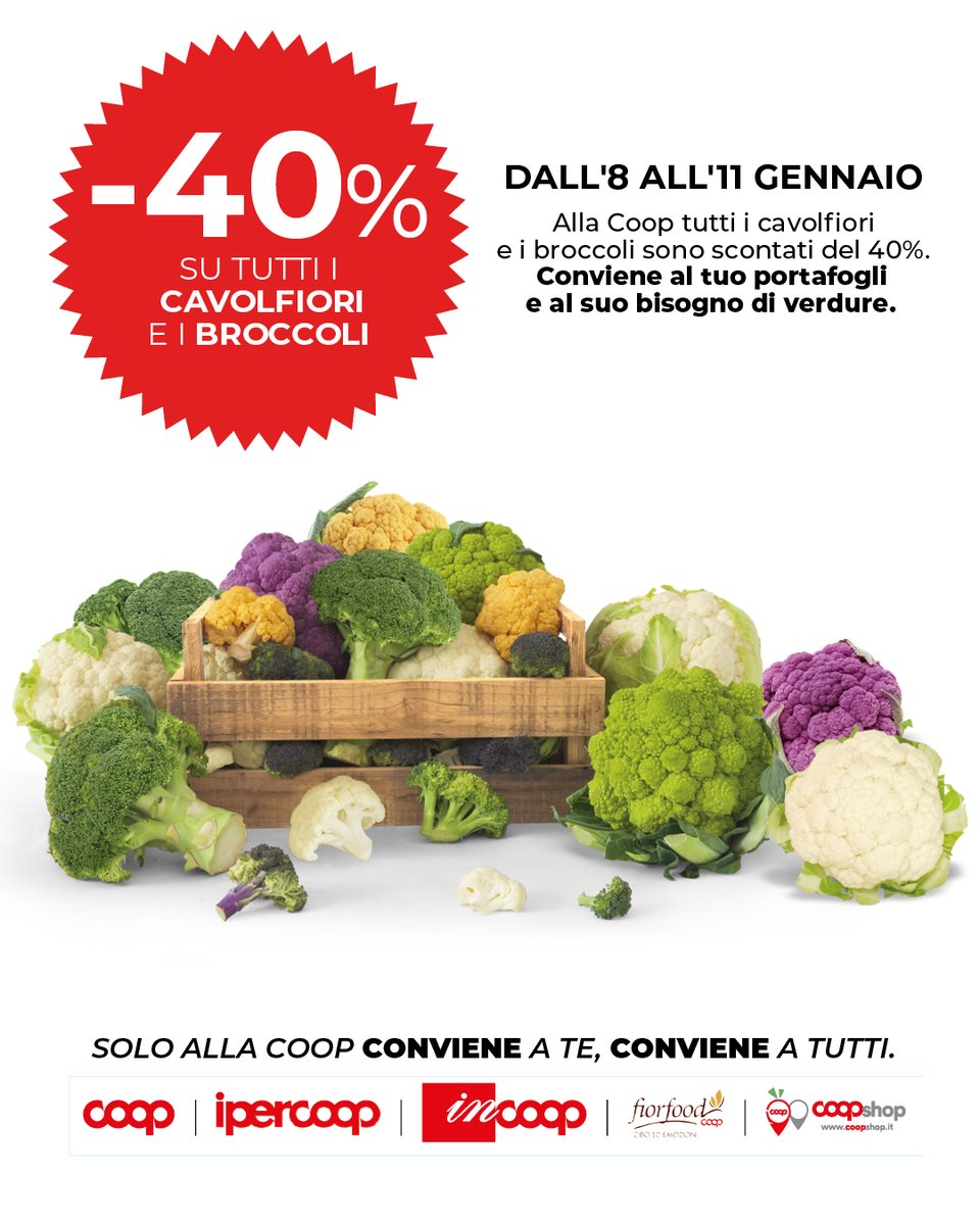 Viola, giallo o verde… tutti i colori del risparmio 🎨

Fino all’11 gennaio, tutte le varietà di cavolfiori e broccoli sono scontate del 40%

Ti aspettiamo in tutti i punti vendita 
📍 novacoop.it/punti-vendita