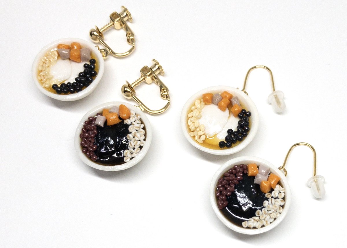 豆花&amp;仙草ゼリーの耳飾り作りました🇹🇼
なかなか時間かかりました…
こちらも今月中にminneに出品予定です〜

#ミニチュアフード