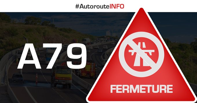 [12:24] #InfoTrafic #manifestation A79 toujours fermée dans les deux sens de circulation au km 11, dans l'Allier entre Moulins et Montmarault. Sortie 33 Le Montet - Deux Chaises obligatoire dans chaque sens. 
Direct Centre &amp; Sud-Ouest : bit.ly/3WX4DfC