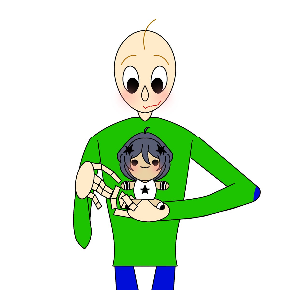 #yumeship My oc as marketable plushie and #Baldi holding it :p
