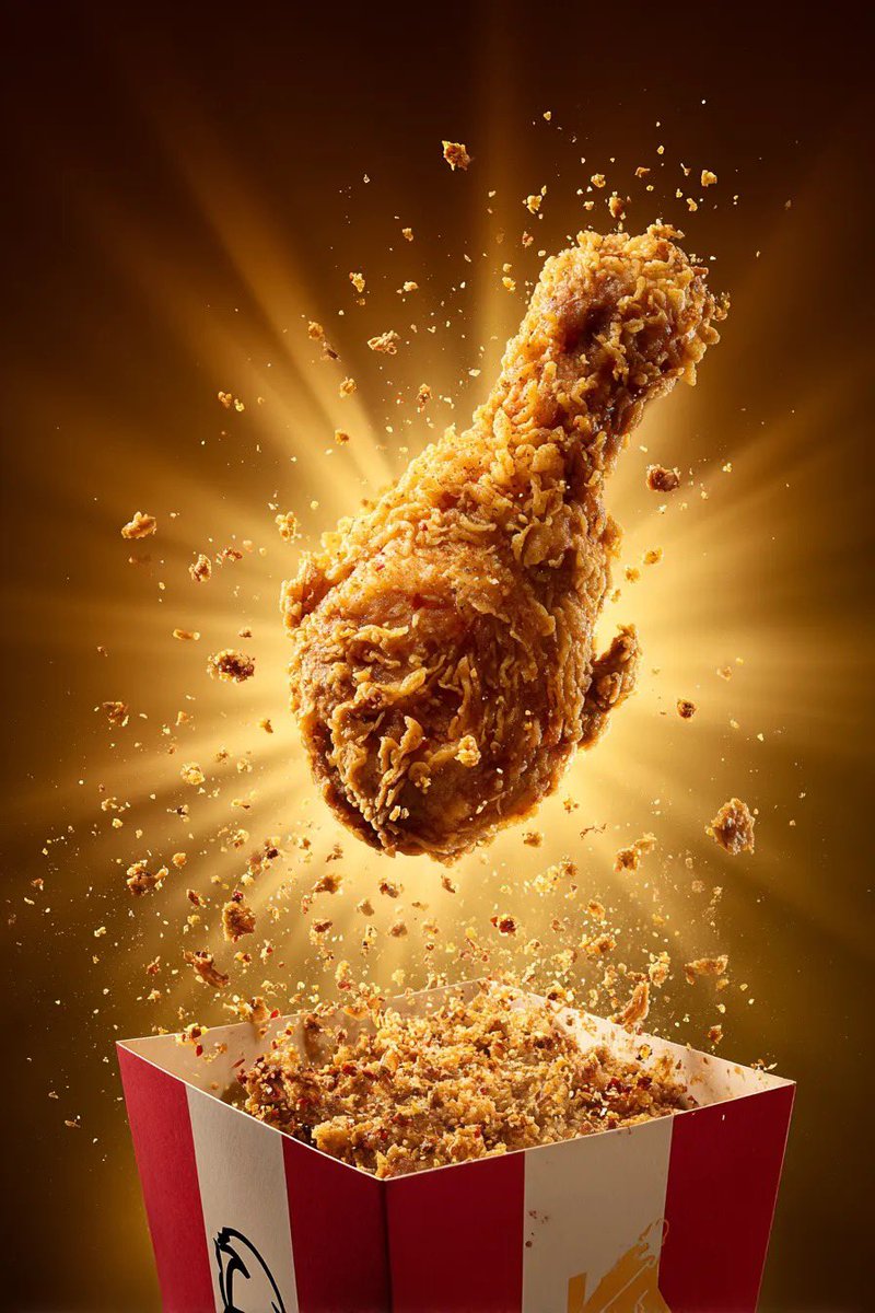 This AI image generation style captures hyper-realistic details of food, specifically fried chicken, using advanced macro photography techniques and dynamic compositions.