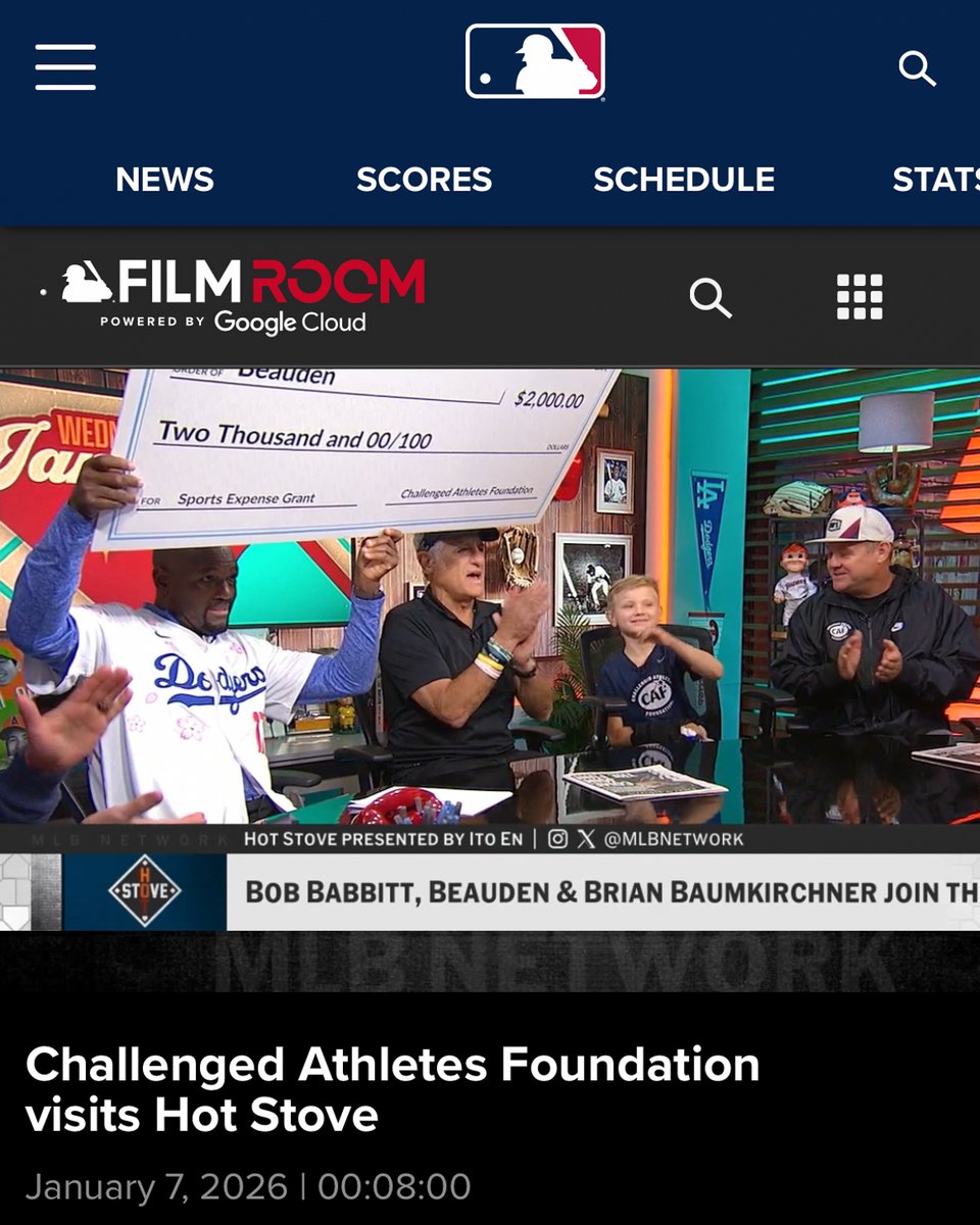 CAFoundation's tweet image. Beauden got to be on @MLBNetwork yesterday, along with his dad and CAF Co-Founder Bob Babbitt!

The segment was filled with lots of laughs at Studio 42, a surprise grant, and info about CAF to help other athletes with physical disabilities learn about the opportunities available.…