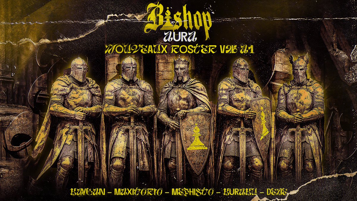 Hynaris_Esport's tweet photo. ♟️ ANNONCE ROSTER – BISHOP AURA ♟️

Nous sommes fiers de vous présenter le nouveau roster Bishop Aura.

Pour cette saison, un seul mot d’ordre : l’honneur des Chevaliers 🏰

⚔️ Prêts à défendre nos couleurs,
à charger sans reculer, et à écrire la légende sur le champ de bataille.

Roster :

@mephisto_ttv - Duelliste
@kuraku0666 - Flex
@maxitorio1 - Initiateur (IGL)
@armandlnn  - Controller
@SpesDede  - Sentinel

🕯️ Par l’acier, la foi et la victoire.