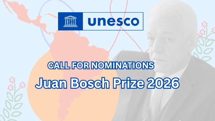 opportunitiesfy's tweet image. 🌍 Nominations open!
UNESCO–Juan Bosch Prize 2026 🏆
💰 Award: USD 12,000
🗓️ Deadline: 15 Feb 2026
👉 Apply: wp.me/p23f03-iqP
#UNESCO #JuanBoschPrize #SocialScience #Research #LatinAmerica #Caribbean