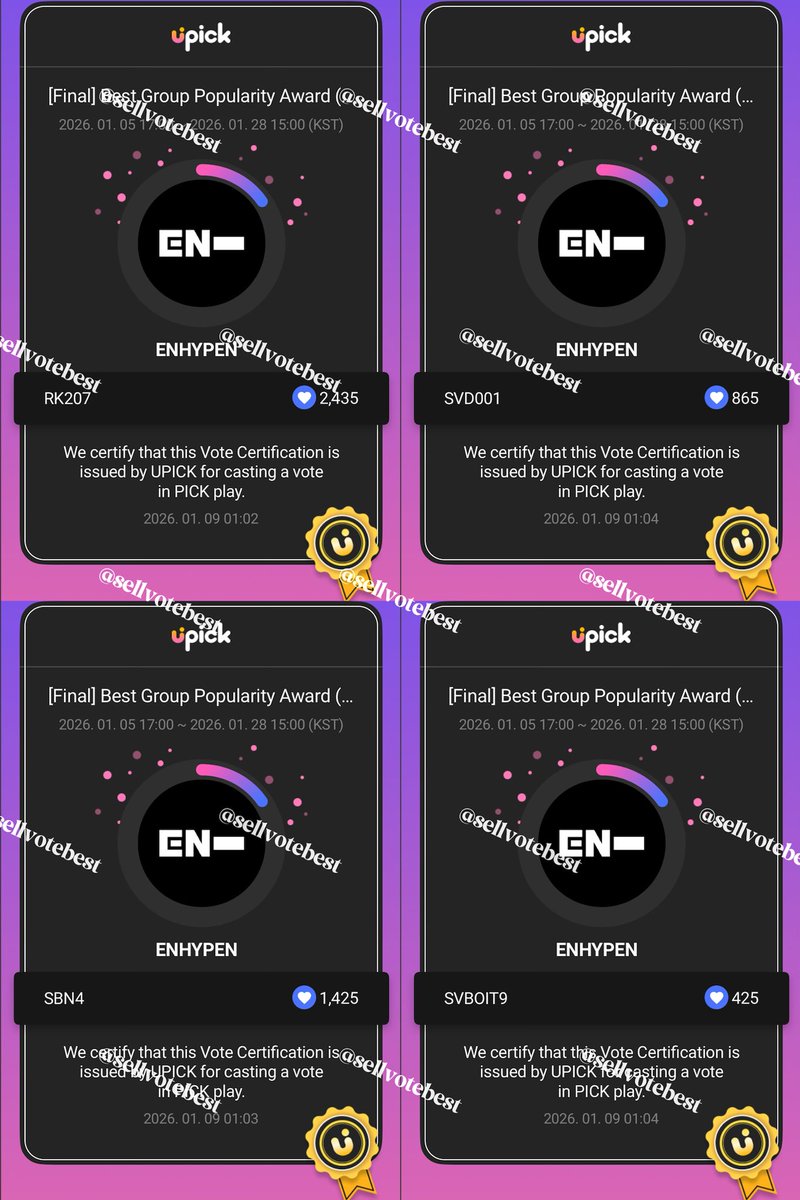 Proof [5,000💙] UPICK
RT deal for #ENHYPEN | D Awards - [Final] Best Group Popularity Award (Boy)
#SellvotebestProof #sellvotebestGA

📩 DM for available votes &amp; reservation
wts wtb selling kpop votes