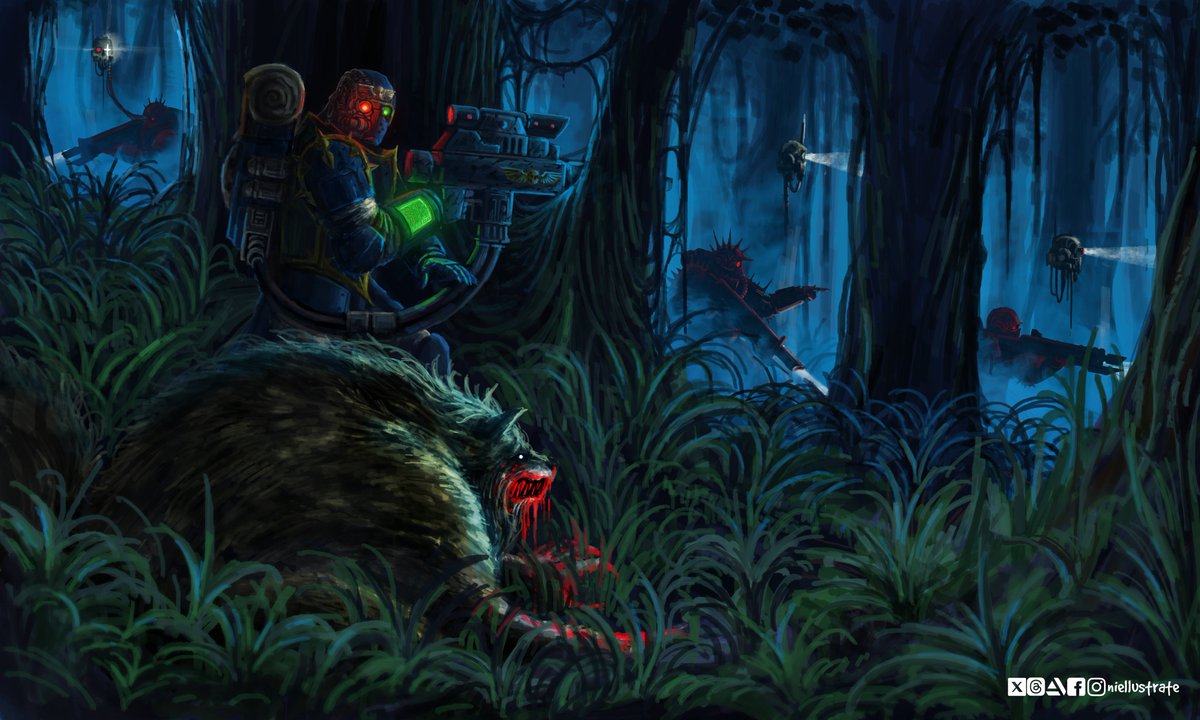 "Imperium's elite"

A scion  and a beastmen. Two imperium's elite playing with their food. A commission piece for <a href="/Husky01947023/">Husky</a> . Thanks brother

Commission Slots: Open

#WarhammerCommunity #warhammer40k #Guardsman #Scions #abhumans #Beastmen #Commissionart #Imperium #Chaos