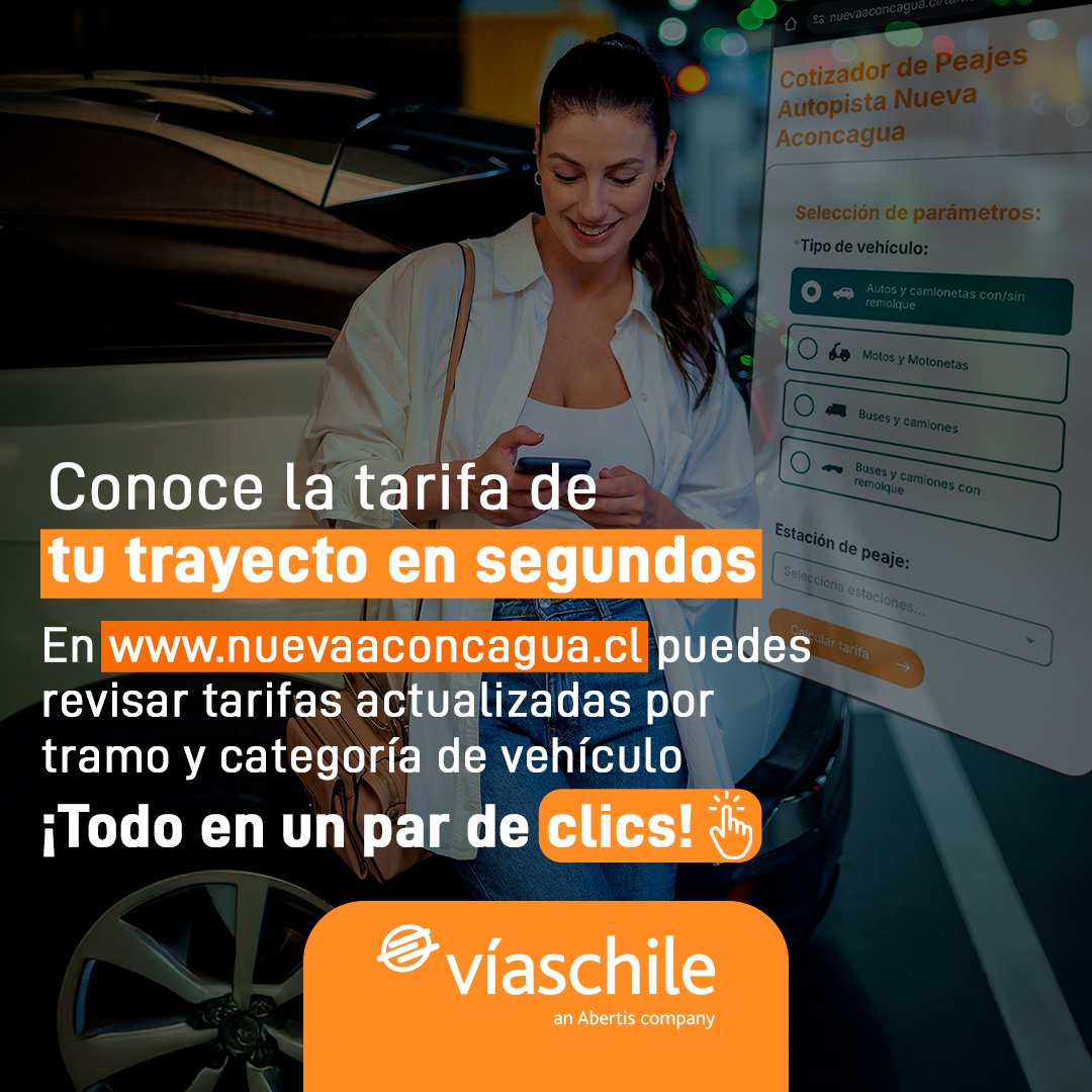 Recuerda que en nuevaaconcagua.cl puedes revisar el valor de tu trayecto y más🤩👍🚙 #VíasChile