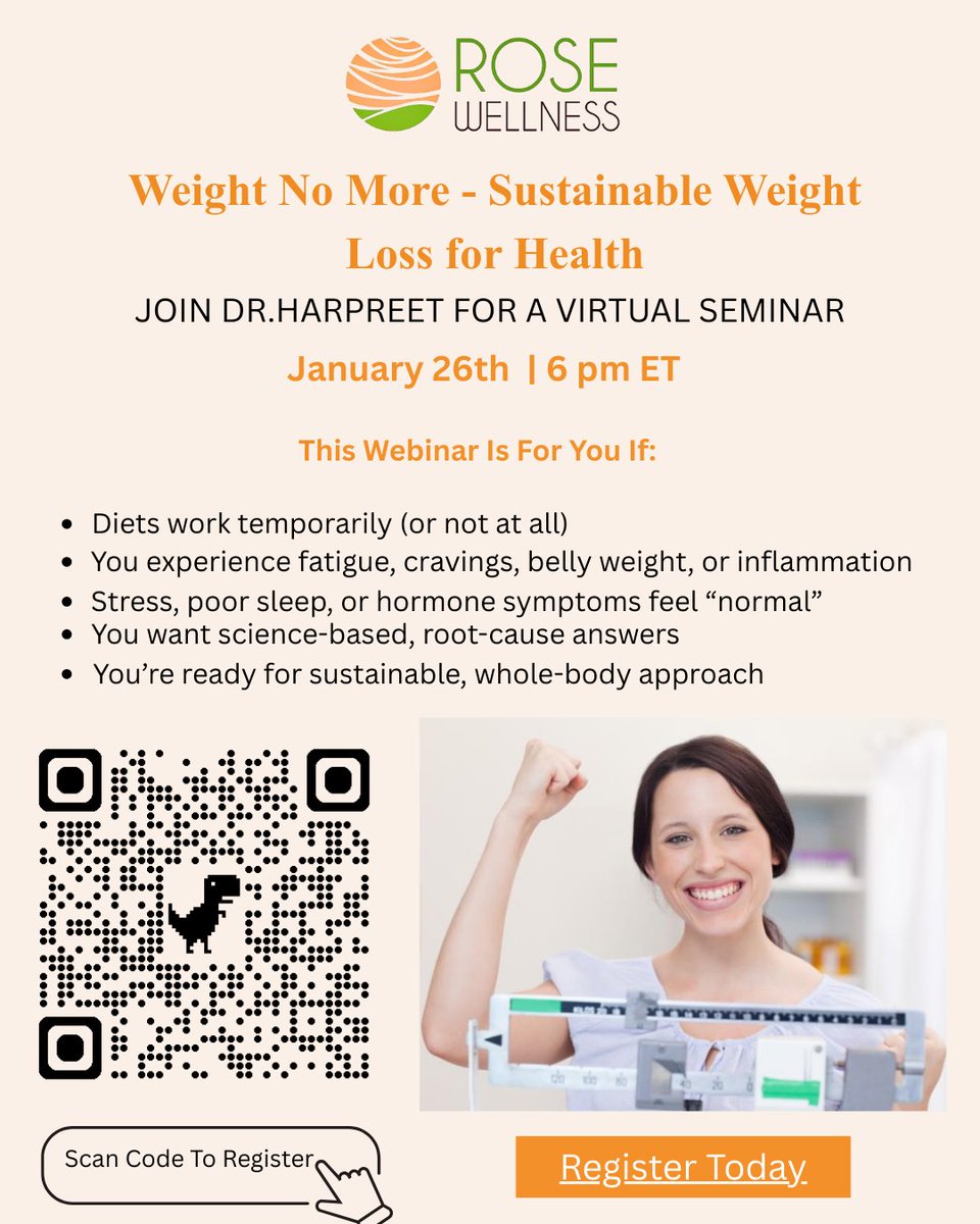 RoseWellnessCtr's tweet photo. Wellness Seminar - Monday, January 26th at 6 pm ET
Weight No More - Sustainable Weight Loss for Health
Registration link - https://t.co/BgNJLQvoU6 https://t.co/AmlDohfREk