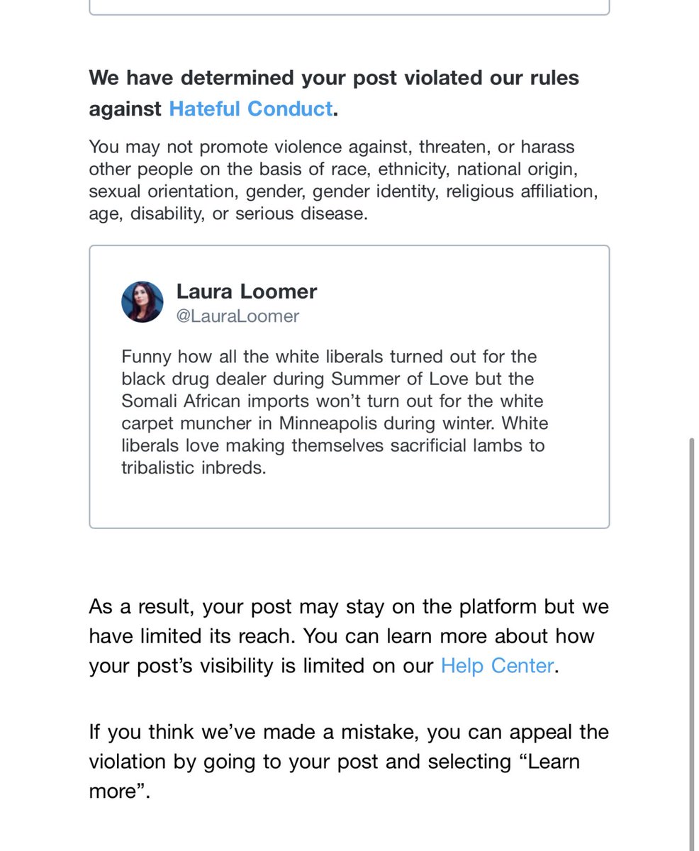 Totally absurd. So we aren’t allowed to speak the truth on X anymore about liberal hypocrisy and the Somali invasion? 

Cc: ⁦<a href="/elonmusk/">Elon Musk</a>⁩ Maybe there are still some employees at X who have the woke mind virus. 

What happened to free speech? Everything I said is true.