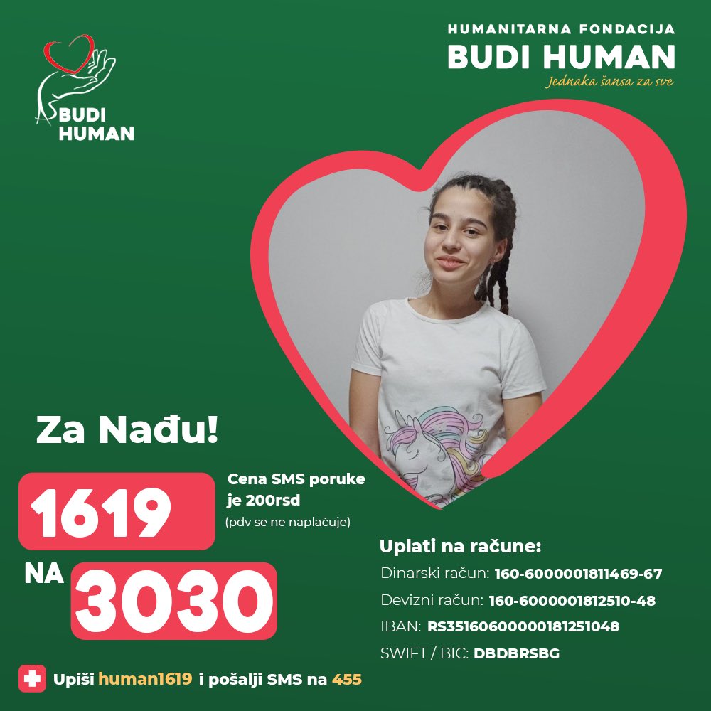 Pomozimo Nađi!

Upišimo 1619 i pošaljimo SMS na 3030

budihuman.rs/korisnik/1619/…

#budihuman #jednakašansazasve #zaprati #nađajanovan