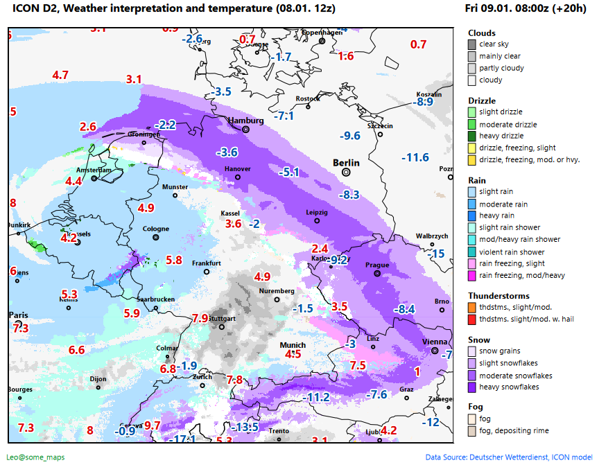 some_maps's tweet image. Weather interpretation and temperature for tomorrow 8z. Not the end of the world, just a rare #winter cyclone.  #StormGoretti #Goretti #Elli #Hautkopft_of_Ulm