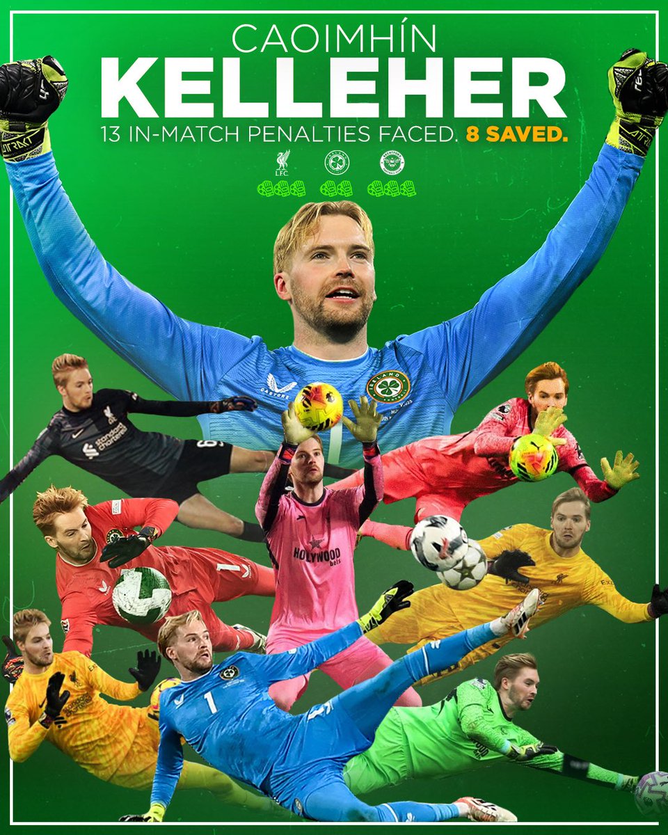 Caoimhín Odhrán Kelleher 🇮🇪🧤

13 in-match penalties faced. 𝟴 𝘀𝗮𝘃𝗲𝗱.