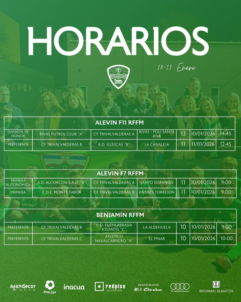 📅⚽ HORARIOS | Fin de semana

Estos son los horarios para este fin de semana en la <a href="/EscuelaTrival/">Escuela TrivalValderas</a>. 

#EscuelaTrival #VamosTrival