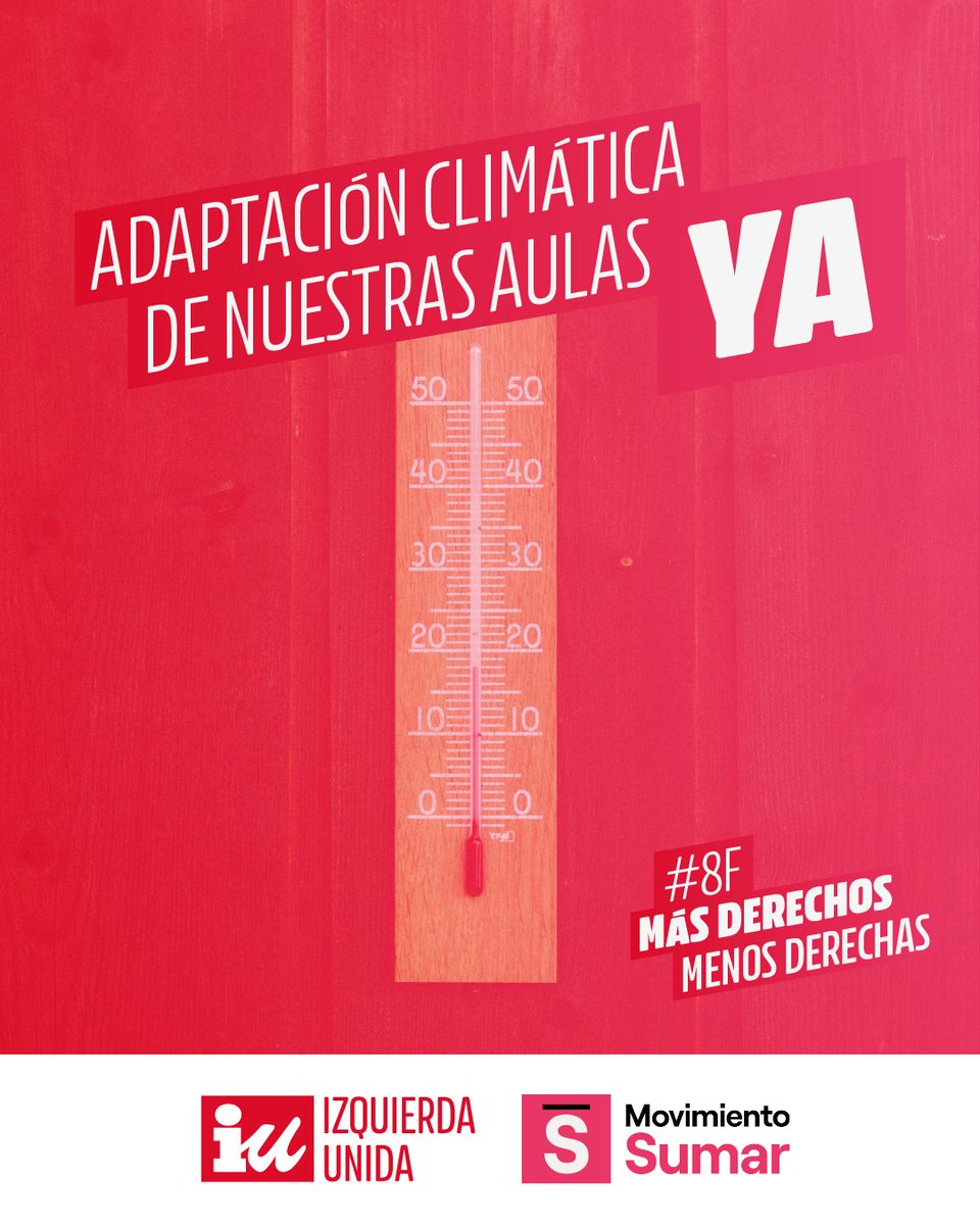 ‼️¡Adaptación climática de los centros educativos ya!
❄️🔥Estudiar y educar en un congelador o en un horno es una tortura.
☃️Tener las aulas por debajo de 17 grados o por encima de 27 hace que sea muy difícil dar clase o recibirla.