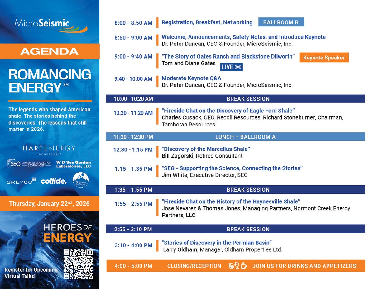 Two Weeks From Today!

A full day of legendary stories, landmark discoveries, and meaningful conversations.

January 22nd, 2026

Norris Conference Center, City Center

Buy your tickets now: microseismic.com/2026-forum/

#RomancingEnergy #OilandGas #Houston