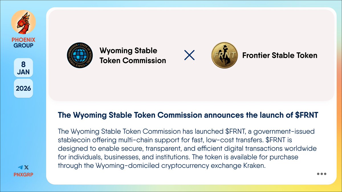 🔥 @Wyostable announces the launch of $FRNT The  #WyomingStableTokenCommission has launched #FRNT, a government-issued  stablecoin offering multi-chain support for fast, low-cost transfers. $FRNT  is designed to enable secure, transparent, and efficient ...