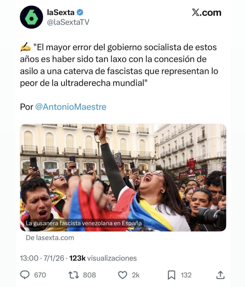Los socialistas españoles están felices con los magrebíes y musulmanes que van a transgredir sus costumbres, a vivir del Estado y a delinquir.

Pero no lleves a un venezolano que comparte cultura, idioma, costumbres y quiere trabajar, porque eso es fascismo.