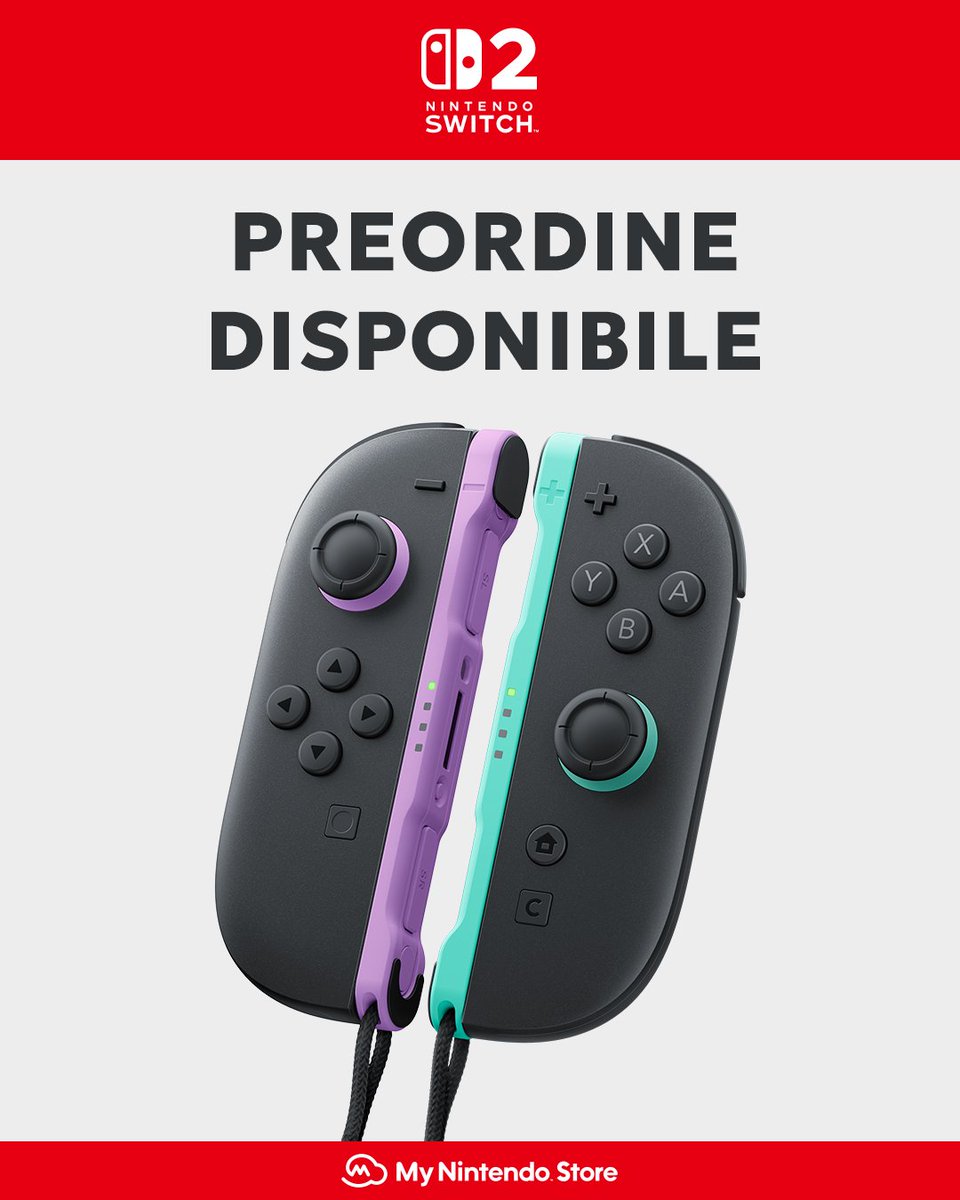 Dal 12 febbraio, nel My Nintendo Store potrai trovare la nuova coppia di Joy-Con 2 viola chiaro / verde chiaro! Preordine disponibile qui: ntdo.com/6017Am0wB