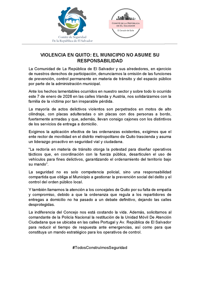 ComiteSalvador's tweet image. Comunicado a la ciudadanía @pabelml @AMT_Quito @MunicipioQuito @ConcejoQuito @notimercio @comunidadquito @teleamazonasec @fmmundo @radiosucesosec @enajas @AsambleaEcuador @Expresoec @tctelevision @Primicias @visionariasec @lahoraecuador @lahistoriaec @DanielNoboaOk @MinGobiernoEc
