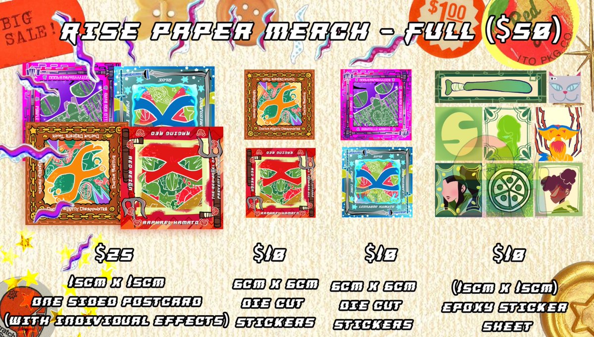 Since we never got to the stretch goals for these baddies, I have them set out to sell individually instead. Its paper merch so it'll hopefully be a lot more affordable I apologize for the big things that I keep blessing you guys with

ko-fi.com/s/8a1dac4264