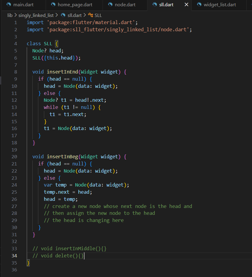 watched <a href="/Hiteshdotcom/">Hitesh Choudhary</a>'s DSA video on linked lists this morning. Instead of just following along and writing the python code, I tried to implement it for flutter widgets, tbh it was more fun 😅😅