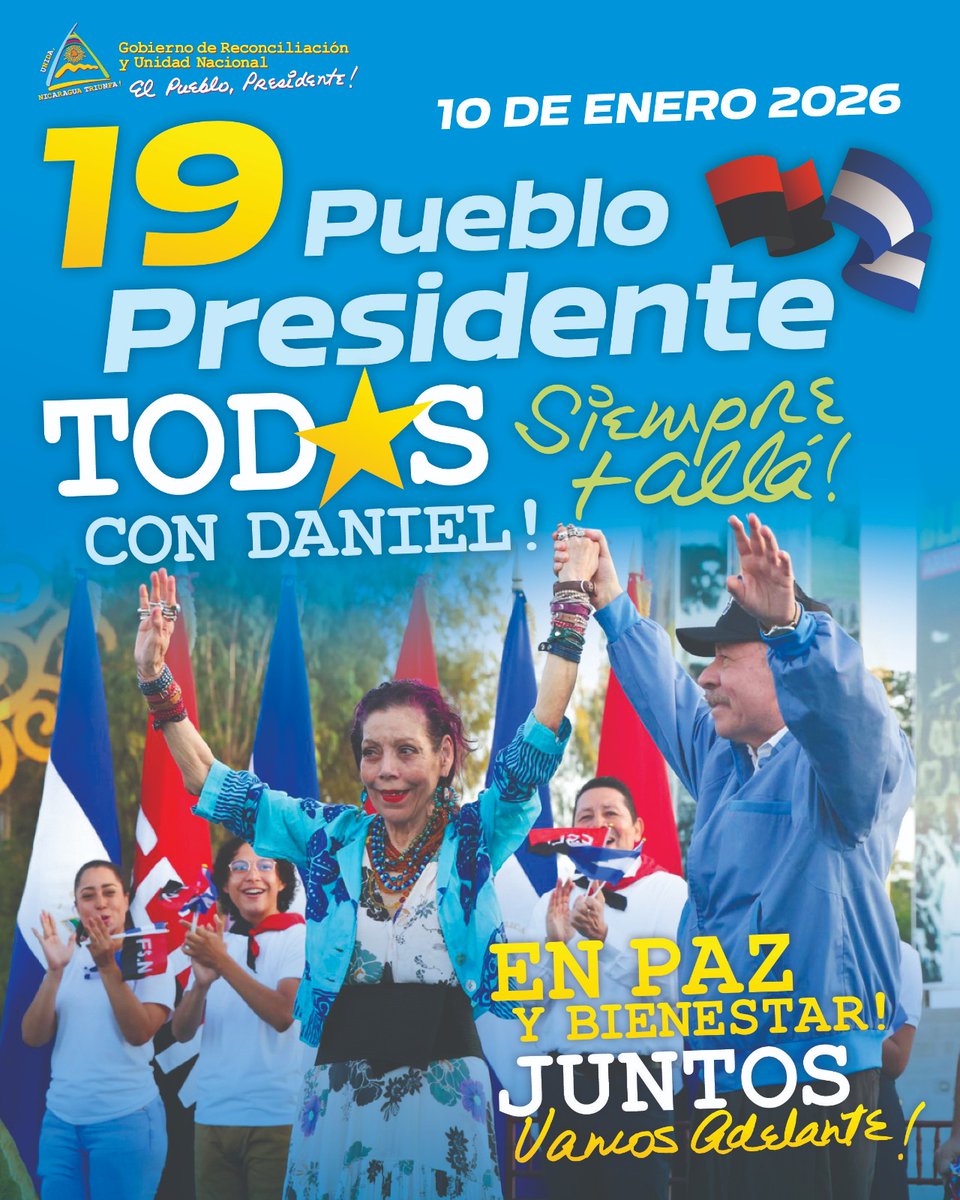 19 años del Pueblo presidente 
#2026VIVASANDINO   #2026SIEMPREMÁSALLÁ
#SomosUNAN
#ManaguaSandinista