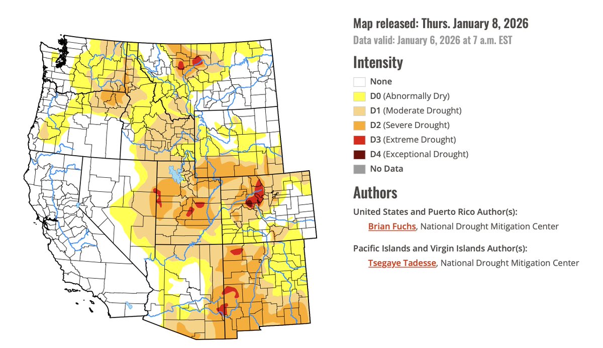 KCRAHeather's tweet photo. For the first time since its inception in 2000 @DroughtCenter has 0% of California in "dry" or "drought" conditions. 

Drought is hard to define &amp; this is an imperfect tool for California's climate, but the current water year is off to a wet start no matter how you look at it. https://t.co/jQkAdPxNPn