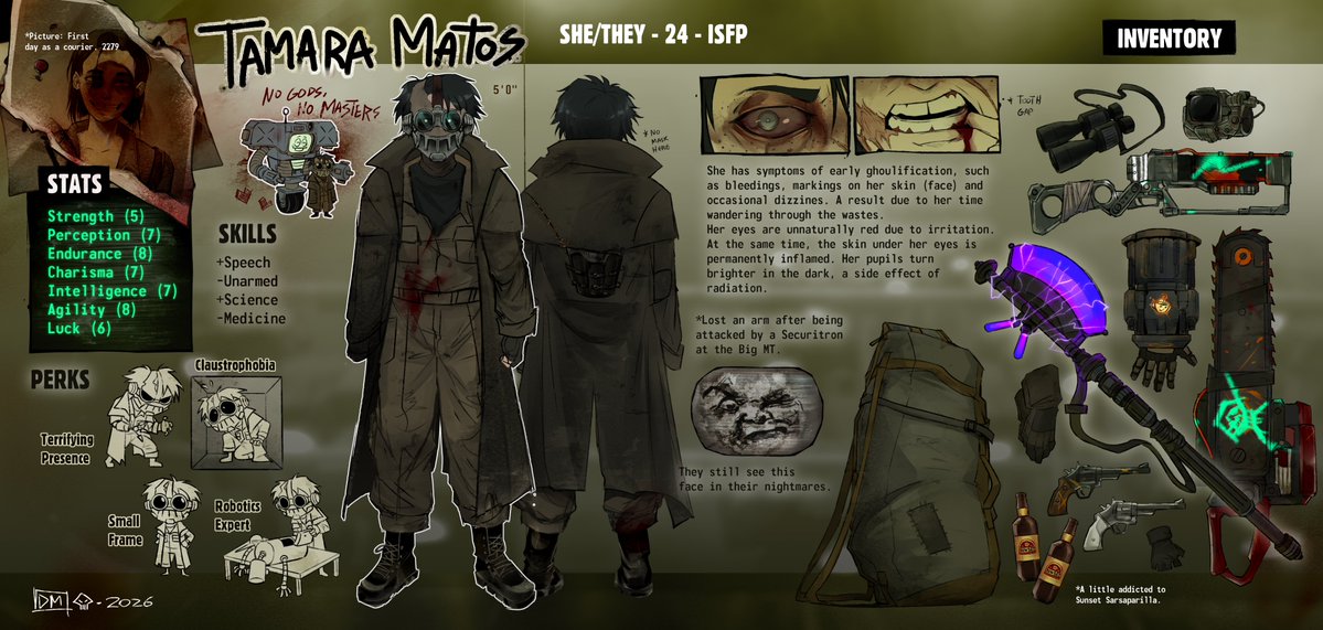 Tamara's ref sheet (REMAKE 2026)
It's finally done!! :D

(She still likes the funny robot in Benny's workshop)