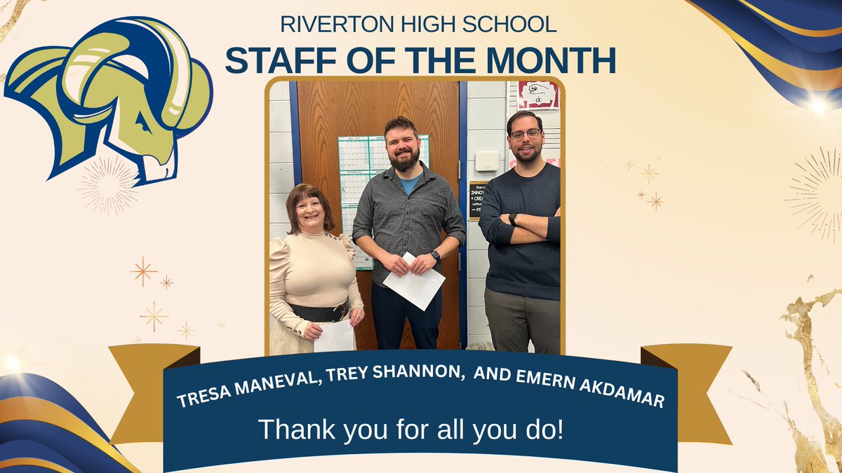 rivertonrams's tweet image. Staff of the Month - January Tresa Maneval, Trey Shannon, and Emern Akdamar psqr.io/pYTeznj_Bh via @ParentSquare