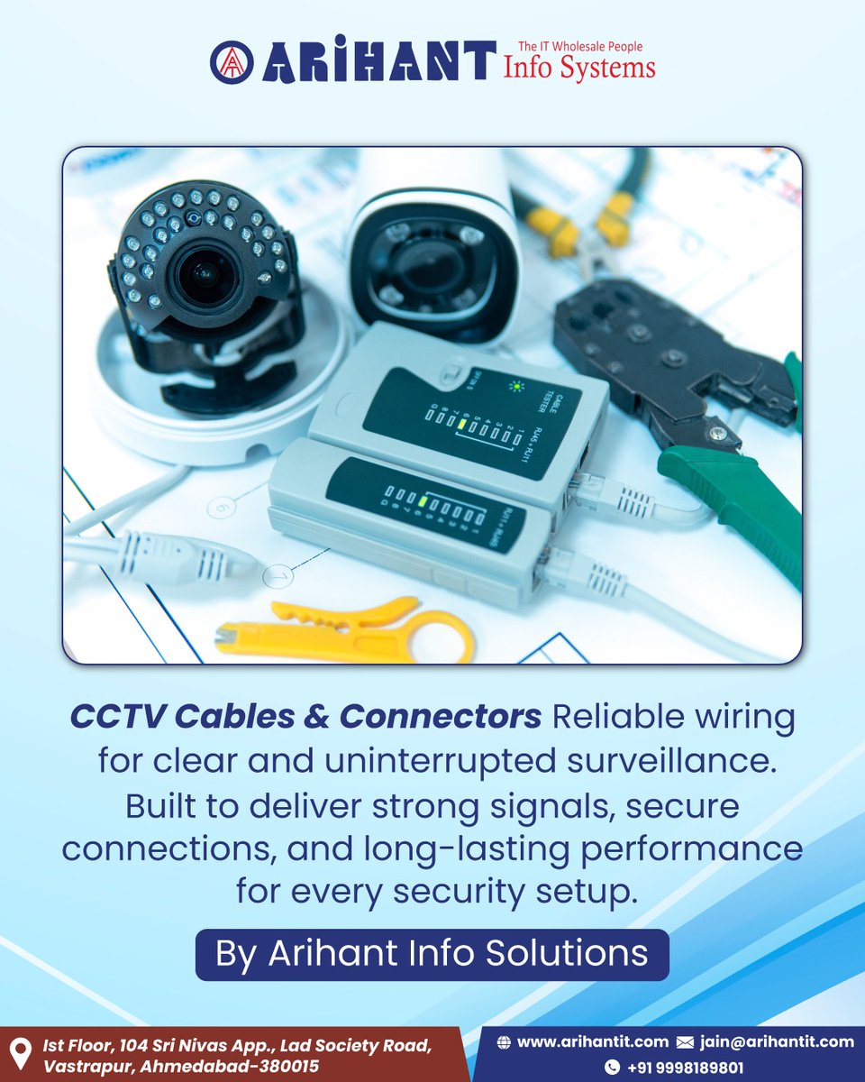 ArihantSystem's tweet photo. CCTV Cables &amp; Connectors Reliable wiring for clear and uninterrupted surveillance.

📞9998189801
📍 https://t.co/Uww6JXFTCf
📍 https://t.co/3O59YgppiW
✉️ mail@arihantit.com

#ArihantInfoSolutions #CCTV #CCTVInstallation #CCTVCables #CCTVConnectors #SecuritySystems https://t.co/YWK8MOCX0f