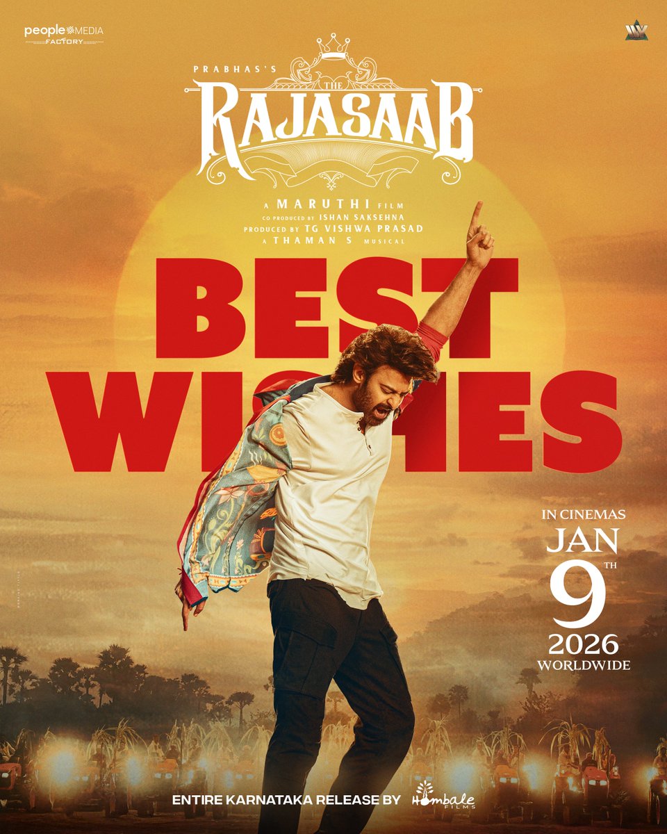hombalefilms's tweet photo. All the best to our dearest #Prabhas sir, @DirectorMaruthi, @peoplemediafcy and the entire team of #TheRajaSaab for the grand theatrical release.
Looking forward to an exciting, fun-filled ride and a thrilling horror experience! https://t.co/fGJDZehgEi