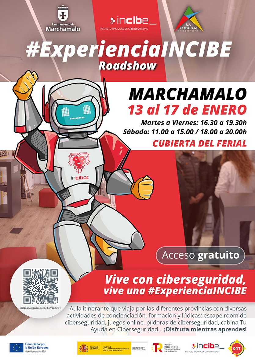 🔊 EXPERIENCIA INCIBE EN MARCHAMALO
📅 13 enero, martes
⏰ de 16.30 a 19.30 horas
📍 Cubierta del Ferial

¿Quieres saber más sobre ciberseguridad? Del 13 al 17 de enero tienes una ocasión inmejorable con el roadshow del <a href="/INCIBE/">INCIBE</a> en #Marchamalo

+INFO:
➡️marchamalo.com/noticias/event…