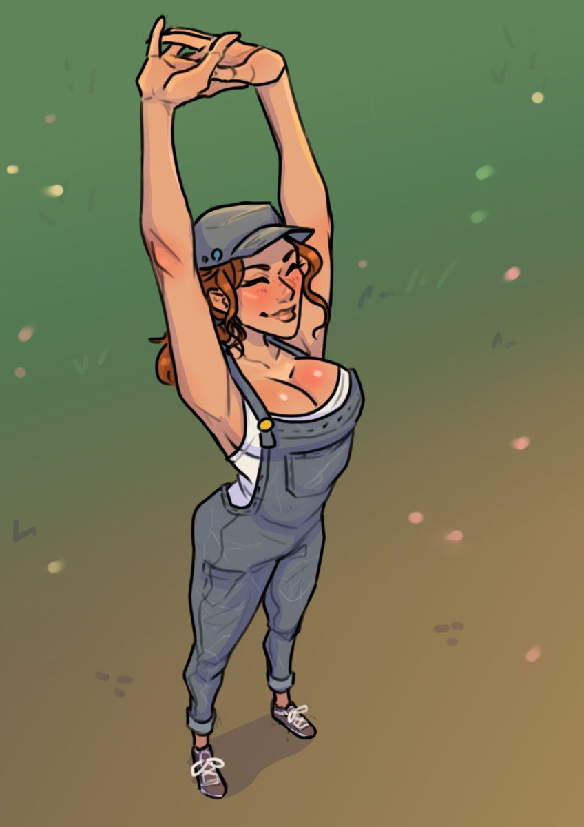 a0040pc's tweet image. A new piece that I've received by the artist known as Gubblenub. This one depicting my OC Jolene, the 10ft (and growing) farm girl who is preparing for another day of work.