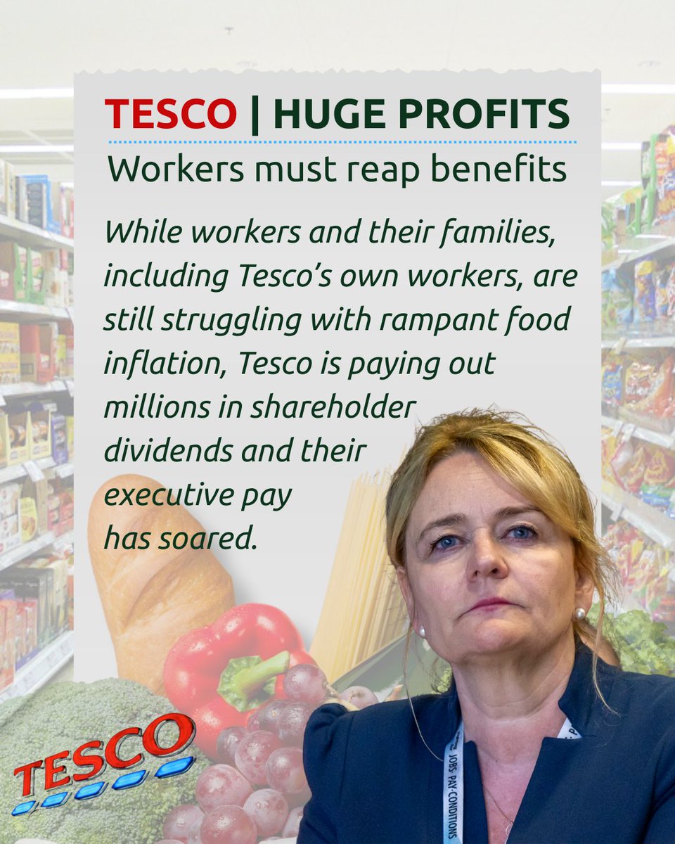 UniteSharon's tweet image. 📈 @Tesco 

In the past four years, food prices in the UK have rocketed by a staggering 40% – yet between 2020/21 and 2024/5 Tesco saw its operating profit balloon by almost three quarters (72%).

This sort of rampant profiteering is simply a disgrace, and it must be stopped.