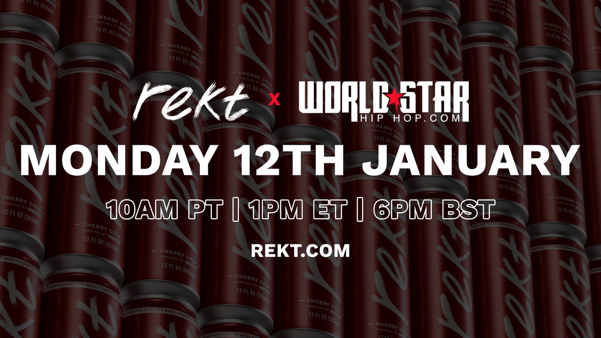 rektdrinks's tweet image. Worldstar Cherry Cola, the official drink of @WORLDSTAR.

Monday 12th January.

10AM PT | 1PM ET | 6PM BST.

Exclusively on rekt.com.