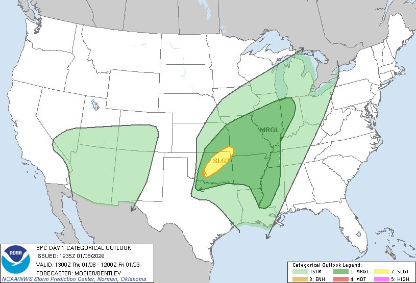 6:37am CST #SPC Day1 Outlook Slight Risk: across central and northeast OK, far southeast KS, and far southwest MO spc.noaa.gov/products/outlo…