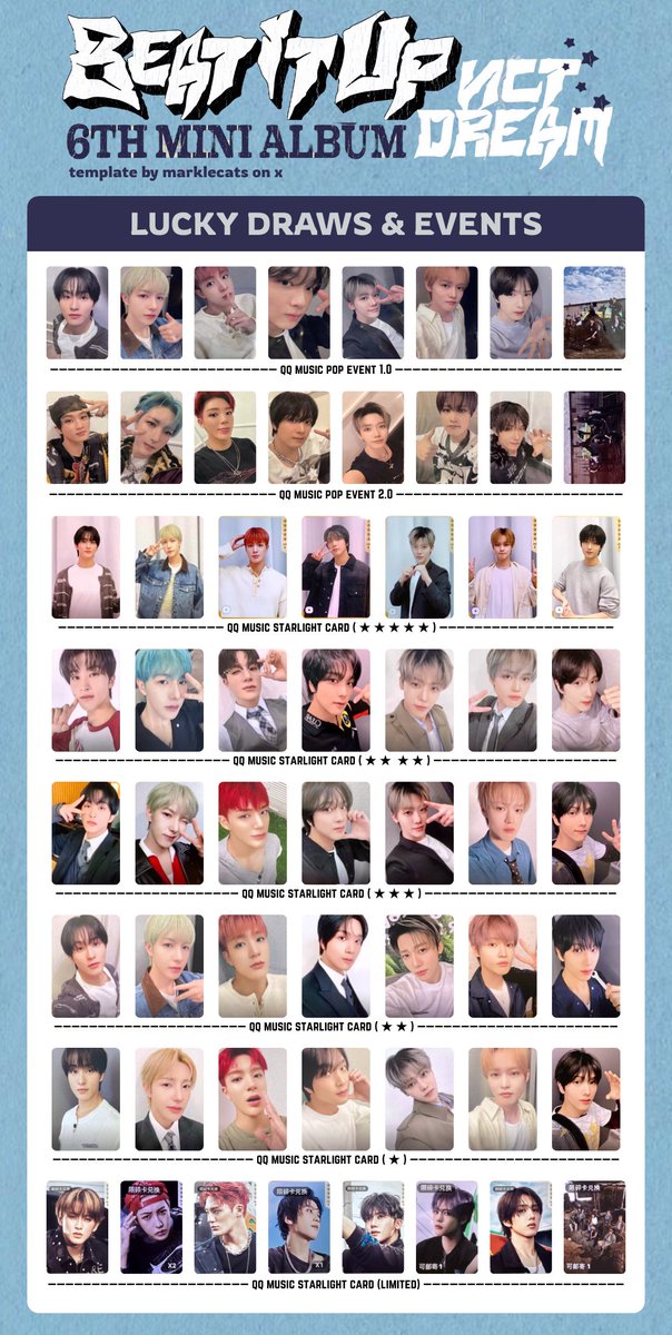 nct dream 'beat it up' pc photocard list/template 엔시티 드림 포카