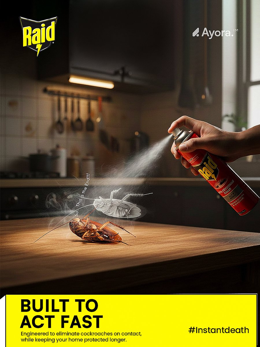 Ayorastudios's tweet image. One spray is all it takes.
Raid steps in, the problem ends.
Simple. Fast. Effective.

#DesignInspiration #CreativeWork #VisualConcept
#BrandConcept