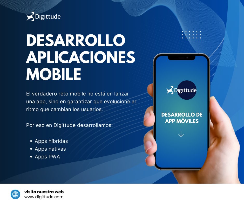 El desafío mobile hoy no es desarrollar apps… es mantenerlas vivas

En Digittude desarrollamos aplicaciones nativas, híbridas y PWA que se construyen como productos vivos, preparados para actualizarse constantemente, integrarse con nuevos servicios y mejorar su rendimiento.